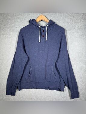 J. Crew Vintage Fleece Hoodie Mens XL Blue Pullover Henley Cotton Terry